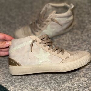 Beige High-Top Sneakers with Star Design